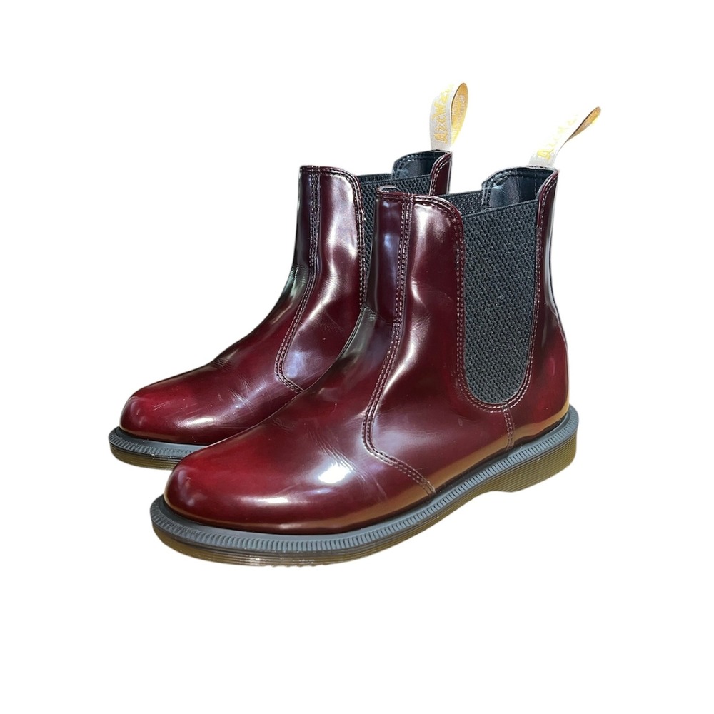 Dr. Martens Vegan Flora Chelsea Boots Womens 6 Cherry Red Glossy Pull On Boots - Picture 2 of 11